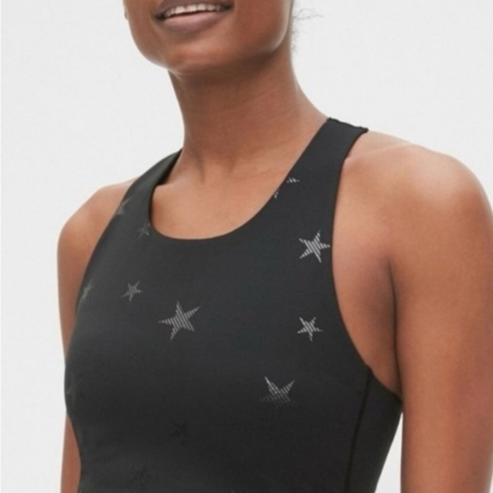 NWT - GAP Fit Eclipse Black Racerback Tank with Silver Metallic Star Design